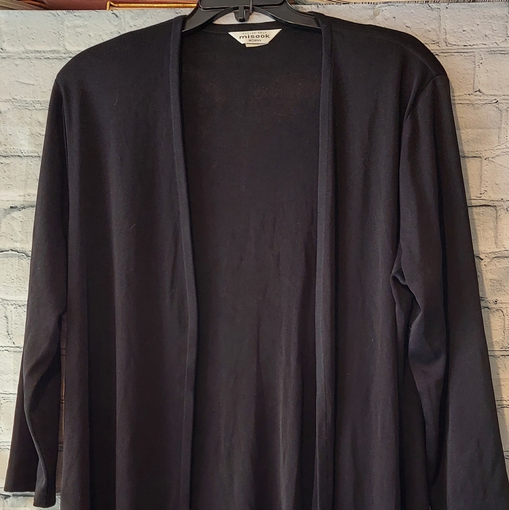 Exclusively Misook Womens 1X Open Long Knit Slinky Duster Cardigan Black Flowy